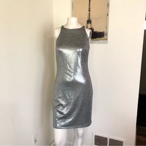 White House Black Market Shiny Silver Fitted Summer Dress XS
